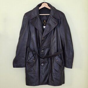 VTG Jeno De Paris Leather Coat Mens 40 Brown Mid Length LS Lined  Buttons FLAW